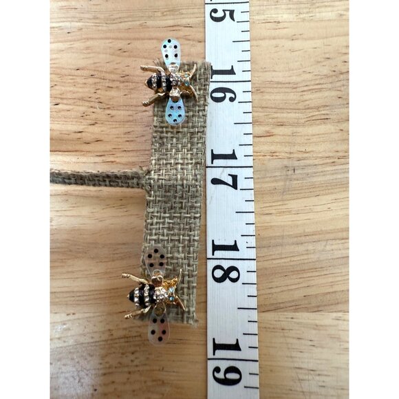 Betsey Johnson Bumble Bee Stud Earrings With Pink & Blue Polka Dot Wings - Picture 2 of 11